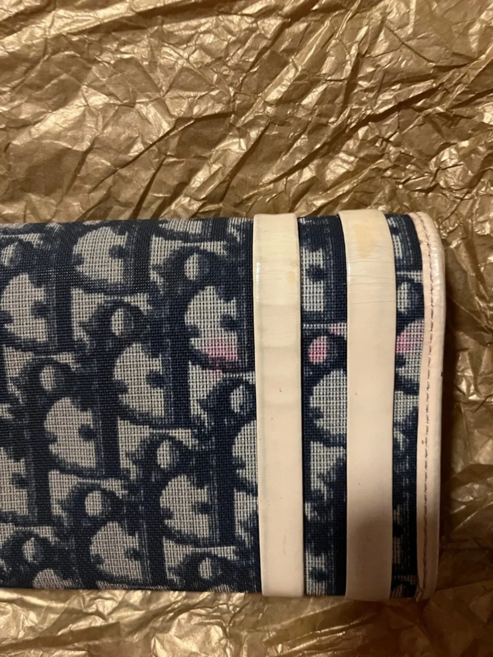 Vintage Dior Navy Monogram Canvas Wallet with Cream Trim and '1' Appliqué - Picture 3 of 5